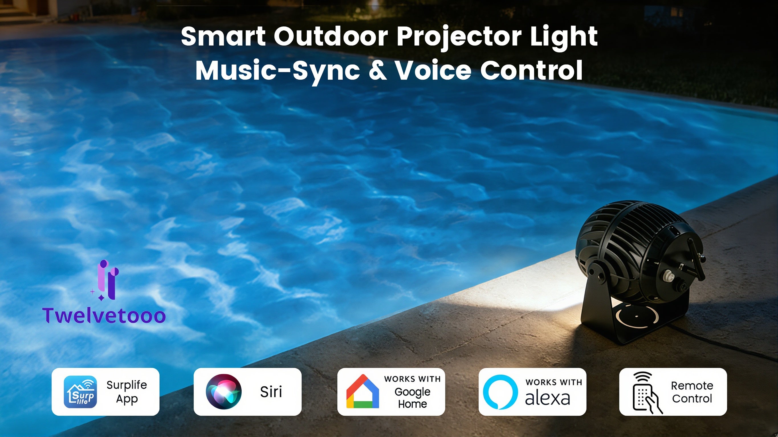 Load video: Twelvetooo HW10 Outdoor Pool Projector Light